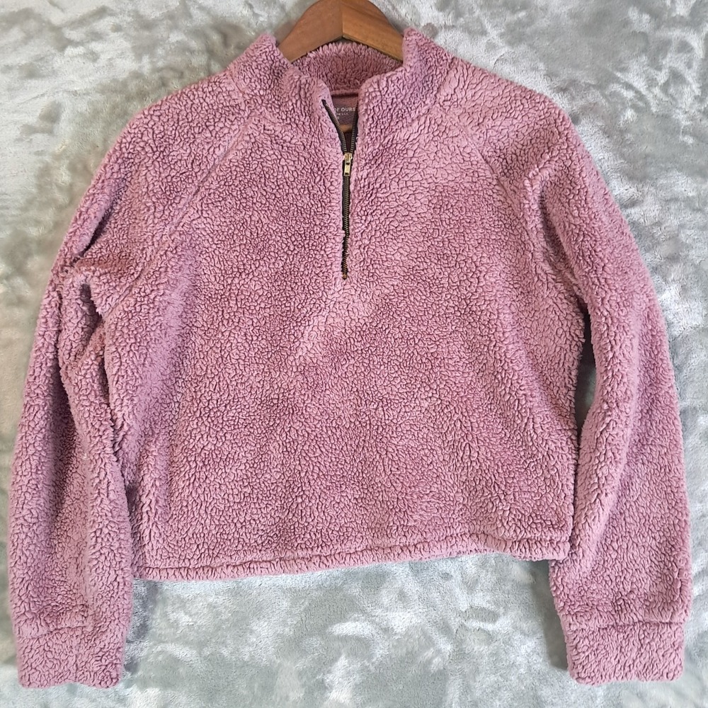 Year of Ours Pink Sherpa Pullover Crop Quarter Zip Fleece Jacket Medium M Cozy